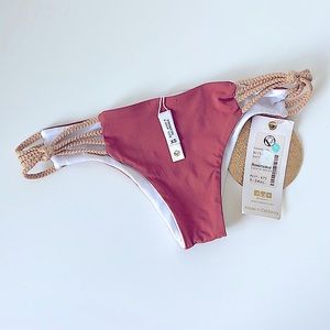 NWT (XS) KOA braid side EXTRA LOW rise sexy tiny bitsy swim bottoms orange